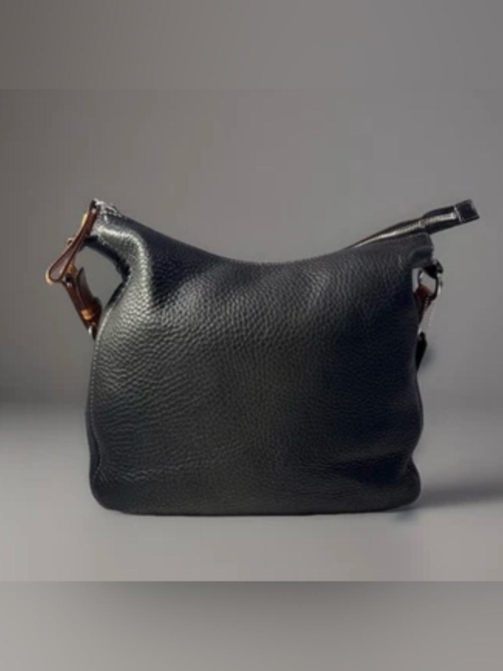 COACH Hobo Black Pebbled Leather Bag/Purse Brown shoulder Strap Zip Close - Picture 3 of 16